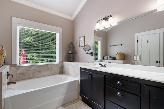 441 Highpoint Ter, Brentwood, TN 37027 - full bathroom featuring ornamental molding, plenty of natural light, double vanity, and a garden tub