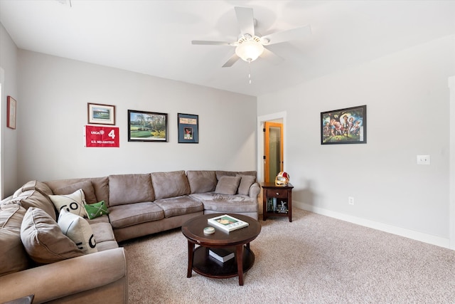 441 Highpoint Ter, Brentwood, TN 37027 - living room with carpet flooring, a ceiling fan, and baseboards