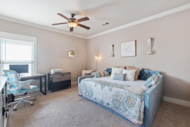 441 Highpoint Ter, Brentwood, TN 37027 - bedroom with carpet flooring, crown molding, baseboards, ceiling fan, and an office area