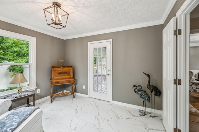 124 Mabry Dr, Murfreesboro, TN 37127 - living area featuring plenty of natural light, a chandelier, marble look tile flooring, baseboards, and a textured ceiling