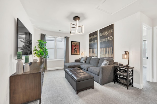 2734 Lakeland Dr, Nashville, TN 37214 - living area featuring carpet flooring, baseboards, and attic access