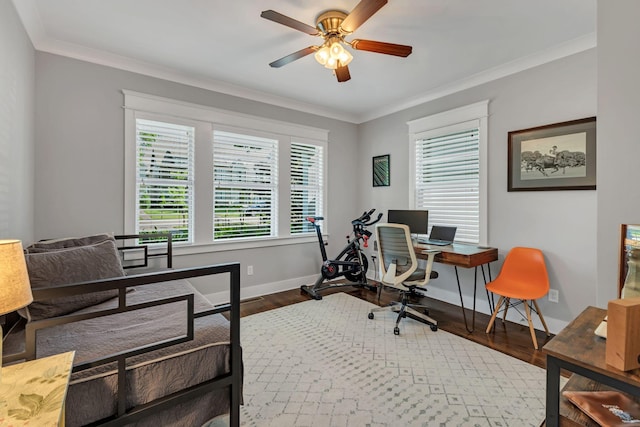5407 Tennessee Ave, Nashville, TN 37209 - home office with wood finished floors, healthy amount of natural light, baseboards, crown molding, and ceiling fan