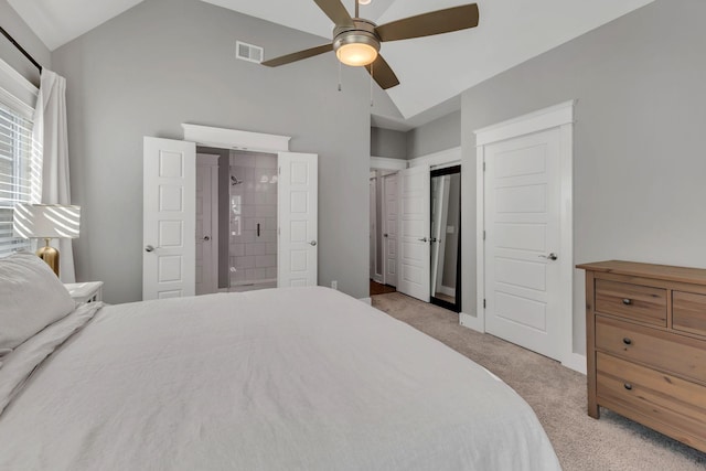 5407 Tennessee Ave, Nashville, TN 37209 - bedroom featuring vaulted ceiling, carpet flooring, baseboards, ensuite bath, and a ceiling fan