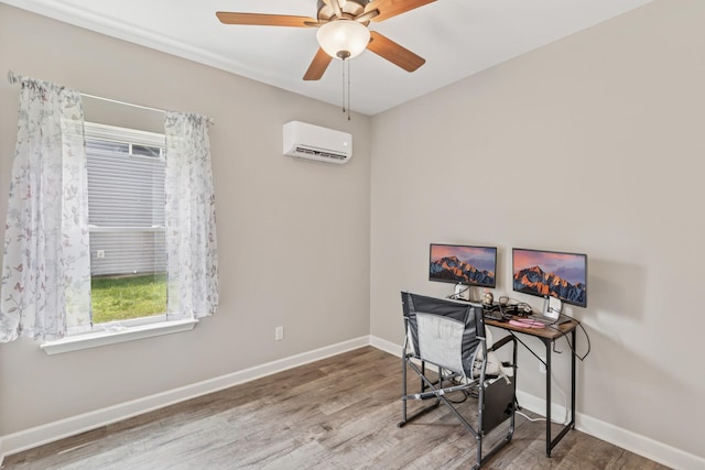 114 Eno Rd, Dickson, TN 37055 - home office featuring a wall unit AC, wood finished floors, and a ceiling fan