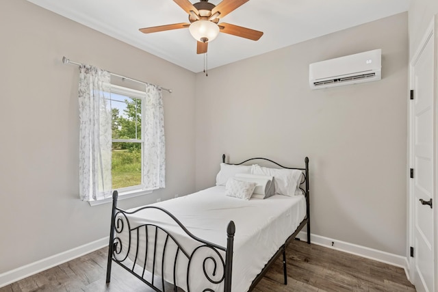 114 Eno Rd, Dickson, TN 37055 - bedroom featuring a wall mounted air conditioner, wood finished floors, and a ceiling fan