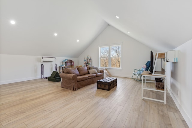 1222 Rock Church Rd, Dickson, TN 37055 - living room with light wood-style flooring, vaulted ceiling, recessed lighting, and baseboards