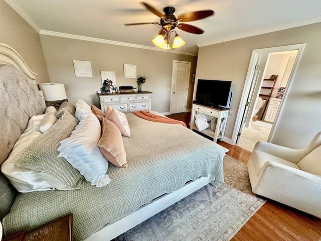 593 Imperial Dr, Sparta, TN 38583 - bedroom with wood finished floors, ornamental molding, baseboards, and ceiling fan