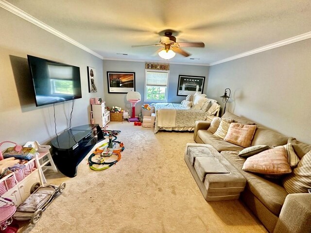 593 Imperial Dr, Sparta, TN 38583 - carpeted bedroom featuring ornamental molding and ceiling fan