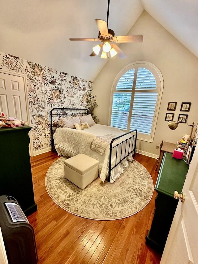 593 Imperial Dr, Sparta, TN 38583 - bedroom with wood finished floors, vaulted ceiling, ceiling fan, and baseboards