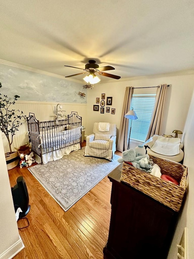 593 Imperial Dr, Sparta, TN 38583 - bedroom with wood finished floors, ornamental molding, and ceiling fan