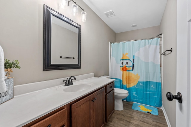 1310 Ray Broyles Rd, Sparta, TN 38583 - full bathroom with wood finished floors, toilet, vanity, and curtained shower