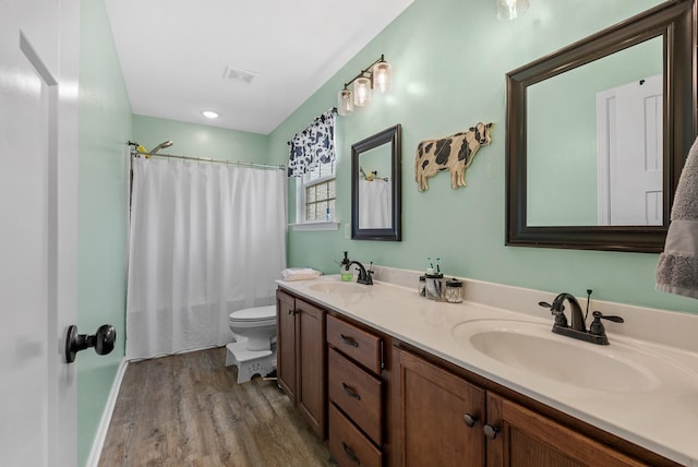 1310 Ray Broyles Rd, Sparta, TN 38583 - bathroom featuring toilet, wood finished floors, and double vanity