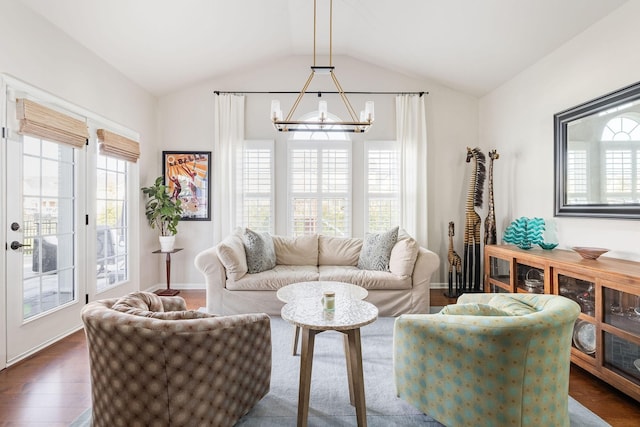 6050 Huntmere Ave, Franklin, TN 37064 - living room with plenty of natural light, a chandelier, wood finished floors, and lofted ceiling