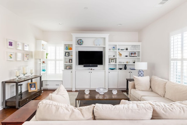 6050 Huntmere Ave, Franklin, TN 37064 - living area with plenty of natural light and dark wood-style floors