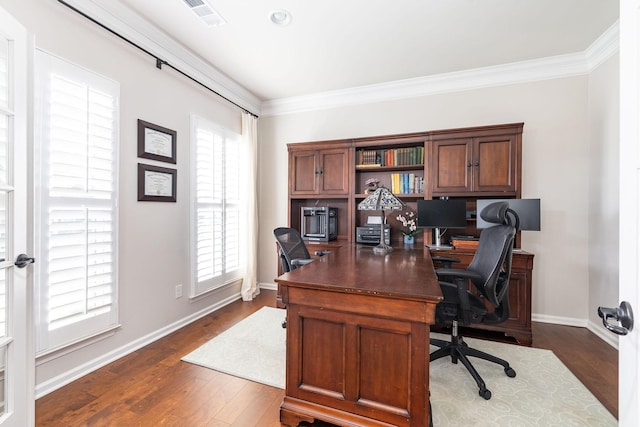 6050 Huntmere Ave, Franklin, TN 37064 - office space featuring plenty of natural light, dark wood-style floors, baseboards, and crown molding