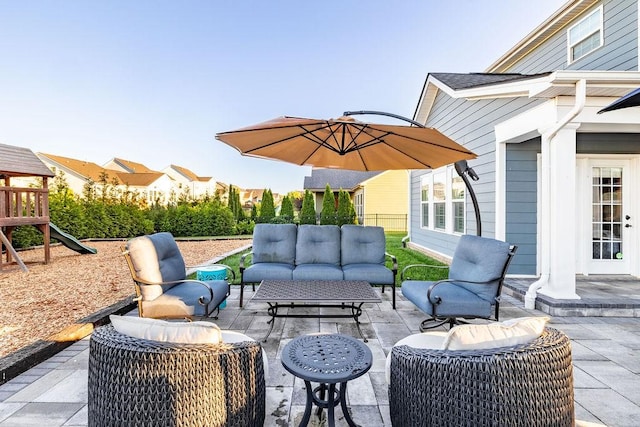 6050 Huntmere Ave, Franklin, TN 37064 - view of patio / terrace with an outdoor living space and a playground
