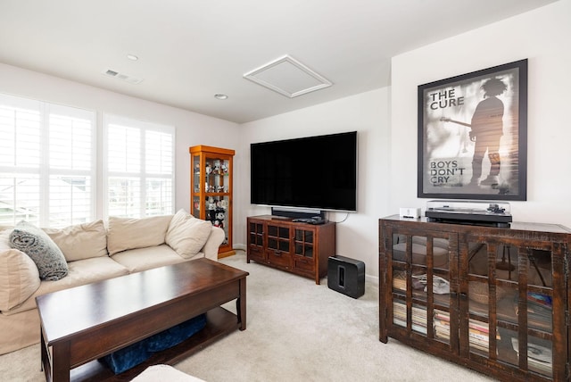 6050 Huntmere Ave, Franklin, TN 37064 - living area with attic access, carpet floors, recessed lighting, and baseboards