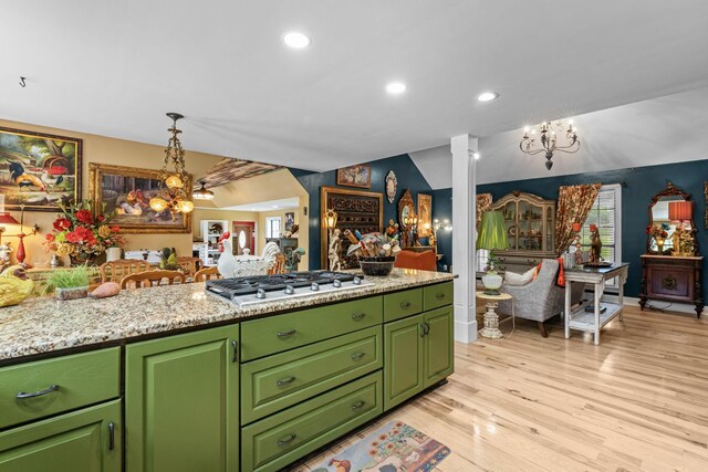 1313 Stayton Rd, Cumberland Furnace, TN 37051 - kitchen with gas cooktop, a chandelier, light wood-style floors, recessed lighting, and hanging light fixtures