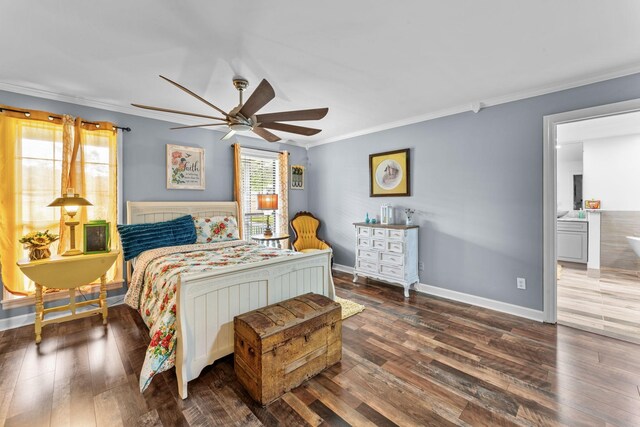 1313 Stayton Rd, Cumberland Furnace, TN 37051 - bedroom featuring ornamental molding, wood-type flooring, baseboards, and ceiling fan