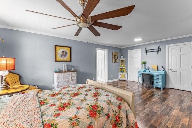 1313 Stayton Rd, Cumberland Furnace, TN 37051 - bedroom featuring crown molding, wood finished floors, a ceiling fan, recessed lighting, and baseboards