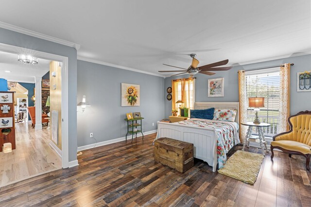 1313 Stayton Rd, Cumberland Furnace, TN 37051 - bedroom featuring wood finished floors, ornamental molding, baseboards, and a ceiling fan