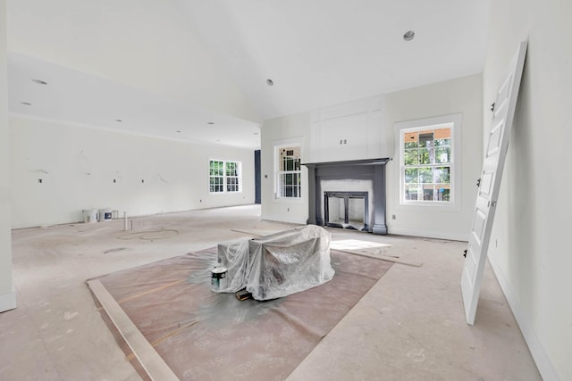 1586 Ryes Chapel Rd, Southside, TN 37171 - unfurnished living room featuring a fireplace and high vaulted ceiling