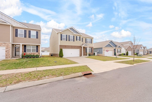 4043 Beach Way, White House, TN 37188 - townhome / multi-family property featuring driveway, a residential view, a front yard, an attached garage, and brick siding