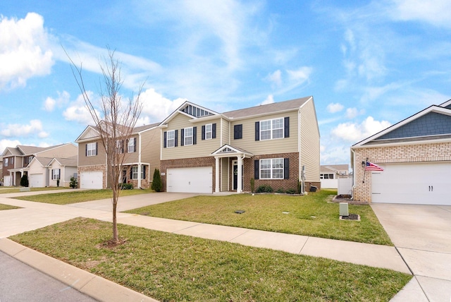 4043 Beach Way, White House, TN 37188 - view of front of property with brick siding, driveway, a residential view, a front yard, and a garage