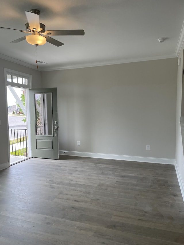 332 Savoy Loop, Nolensville, TN 37135 - unfurnished room with ornamental molding, baseboards, ceiling fan, dark wood-style floors, and a smoke detector