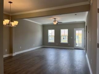 254 Savoy Loop, Nolensville, TN 37135 - empty room with a chandelier, baseboards, plenty of natural light, dark wood-style flooring, and ornamental molding