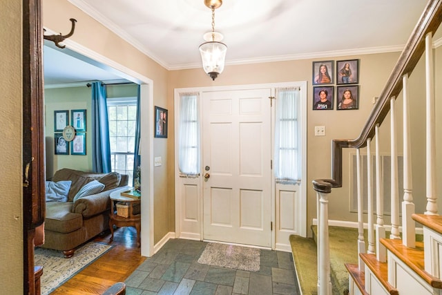 100 Townview Dr, Smyrna, TN 37167 - entrance foyer featuring stone tile flooring, stairway, ornamental molding, and baseboards