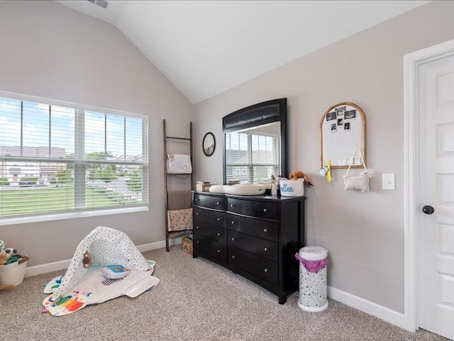 401 Queen Ln, Gallatin, TN 37066 - bedroom featuring vaulted ceiling, light colored carpet, and baseboards