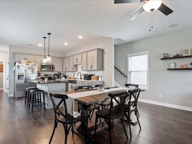 401 Queen Ln, Gallatin, TN 37066 - dining space with baseboards, dark wood-style floors, recessed lighting, and ceiling fan