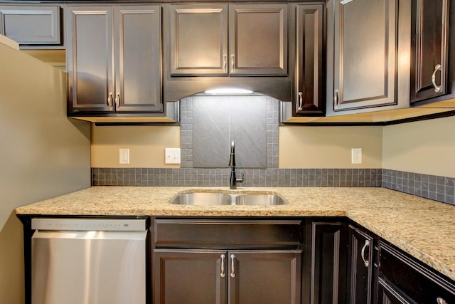 1783 Forrestdale Dr, Clarksville, TN 37042 - kitchen with stainless steel dishwasher, a sink, tasteful backsplash, and dark brown cabinets