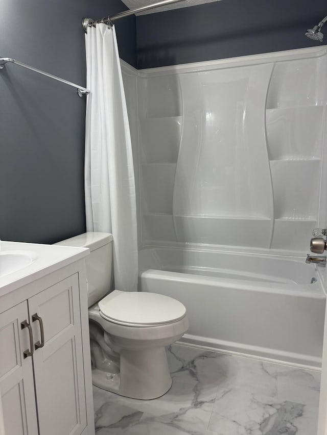 1783 Forrestdale Dr, Clarksville, TN 37042 - bathroom with shower / bath combo with shower curtain, marble look tile flooring, toilet, and vanity