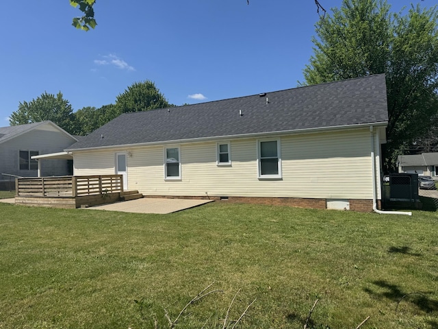 1783 Forrestdale Dr, Clarksville, TN 37042 - rear view of house featuring a patio area, a lawn, crawl space, a wooden deck, and roof with shingles