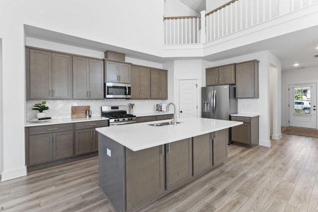 285 Gulfstream Dr, Gallatin, TN 37066 - kitchen featuring stainless steel appliances, a sink, light countertops, a center island with sink, and decorative backsplash