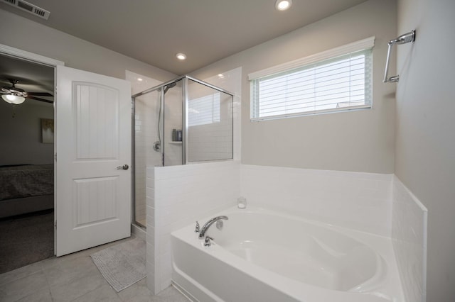 430 Burnley Way, Murfreesboro, TN 37128 - full bath featuring ensuite bath, a bath, a shower stall, tile patterned flooring, and recessed lighting
