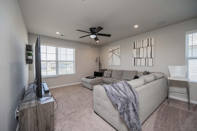 430 Burnley Way, Murfreesboro, TN 37128 - living area featuring carpet floors, baseboards, a ceiling fan, and recessed lighting