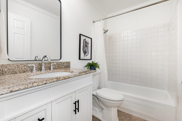 109 Pebble Creek Rd, Franklin, TN 37064 - bathroom featuring vanity, ornamental molding, shower / tub combo with curtain, toilet, and tile patterned floors