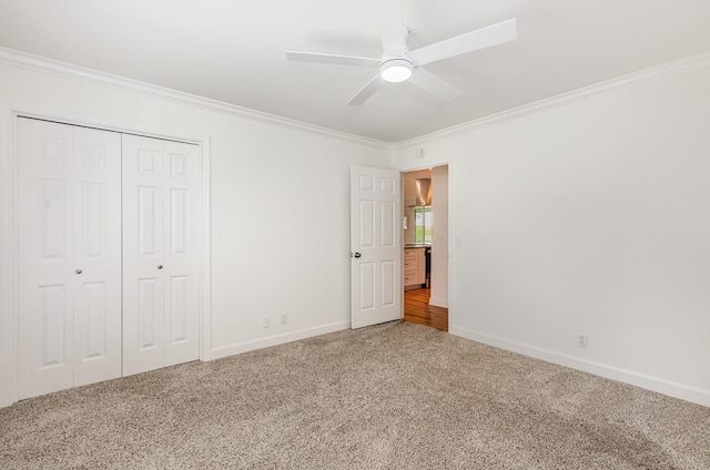 109 Pebble Creek Rd, Franklin, TN 37064 - unfurnished bedroom with crown molding, carpet floors, baseboards, a closet, and a ceiling fan