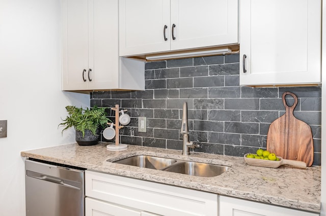 109 Pebble Creek Rd, Franklin, TN 37064 - kitchen featuring dishwasher, a sink, white cabinets, and decorative backsplash