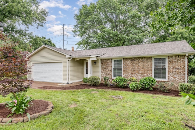 109 Pebble Creek Rd, Franklin, TN 37064 - ranch-style home featuring an attached garage, a front yard, brick siding, and roof with shingles