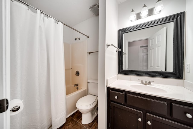210 Apache Trl, White House, TN 37188 - full bath featuring toilet, vanity, shower / bathtub combination with curtain, and tile patterned flooring