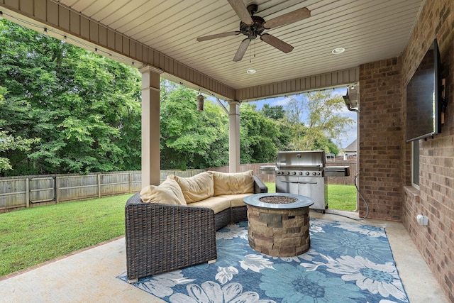 2034 Lincoln Rd, Spring Hill, TN 37174 - view of patio / terrace featuring a ceiling fan, an outdoor living space with a fire pit, and area for grilling