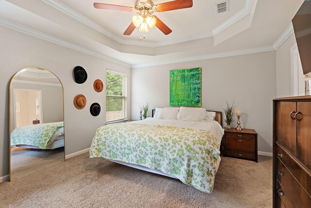 2034 Lincoln Rd, Spring Hill, TN 37174 - bedroom with carpet, a tray ceiling, crown molding, baseboards, and ceiling fan