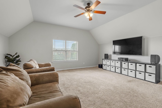 2034 Lincoln Rd, Spring Hill, TN 37174 - living room with lofted ceiling, ceiling fan, carpet, and baseboards