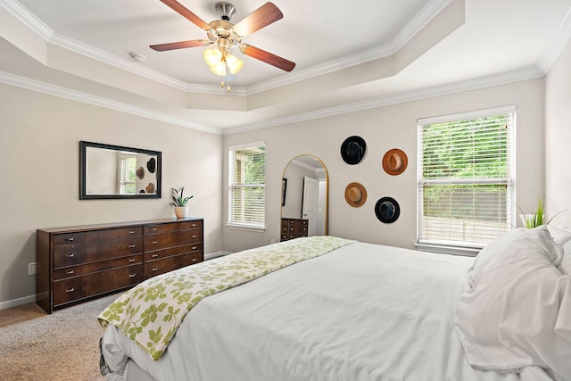 2034 Lincoln Rd, Spring Hill, TN 37174 - bedroom with a raised ceiling, ornamental molding, light carpet, arched walkways, and ceiling fan