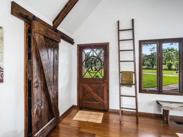 2521 Greens Mill Rd, Columbia, TN 38401 - foyer with a barn door, dark wood-style floors, and baseboards