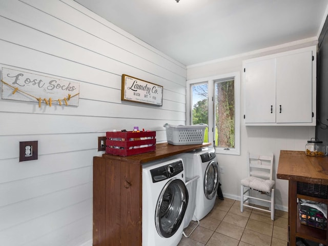2521 Greens Mill Rd, Columbia, TN 38401 - laundry area with independent washer and dryer, light tile patterned floors, wooden walls, and baseboards